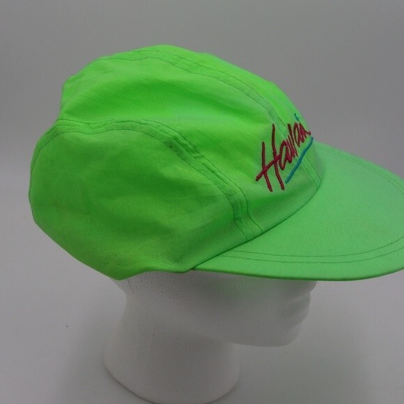 Hawaiian Headwear Vintage 90s Hawaii Neon Green Adjustable Hat Cap - Picture 5 of 8